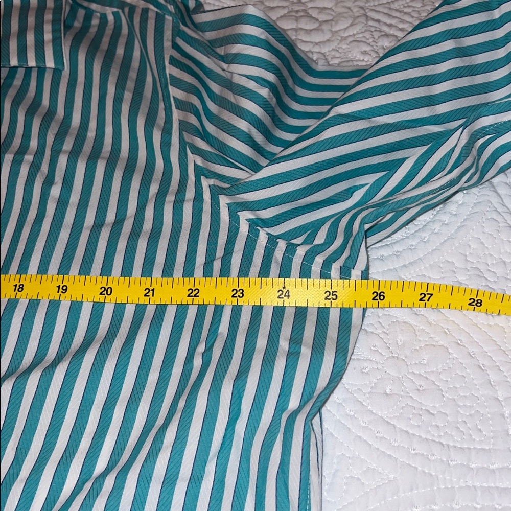 Foxcroft 100% Cotton Striped Button Down Shirt‎ Teal Green White Size XXL - Picture 5 of 15